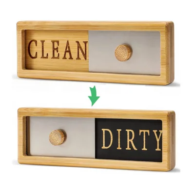 Hot Sale Bamboo Clean Dirty Sliding Dishwasher Indicator Bamboo Dishwasher Magnet Sign