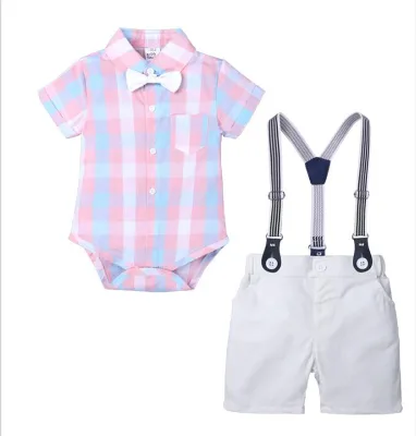 ZHG10 Summer Toddler Boy Clothes Set Casual Print Shirt Tops+Shorts Fashion Clothing Set