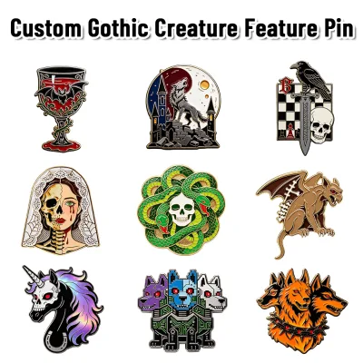 Custom Gothic Creature Metal Pins Phone Sticker Adhesives Dark Fantasy Monster Badge Decals Enamel Brooches Fast Teams Low MOQ