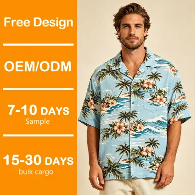 Custom Wholesale Aloha Shirt Soft Flowy Fabric Tropical Foliage Print Classic Camp Collar Custom Sewing Craft Apparel Supplier