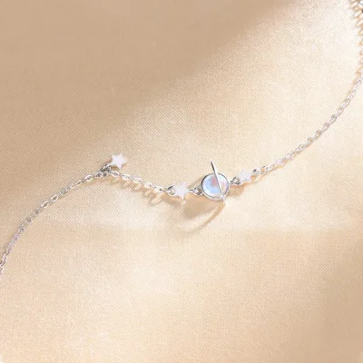 S925 Moonstone Minimalist Planet Silver Star Bracelet Girls Fashion Design Bracelet