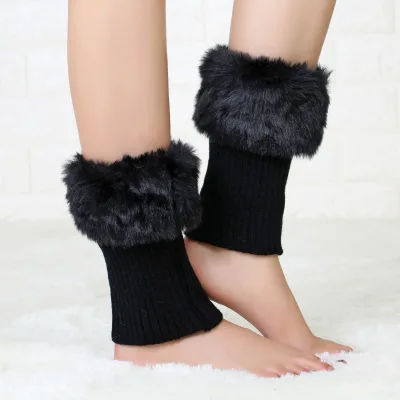 ALLCH Autumn Winter Women Heat-Transfer Printed Custom Logo Knitted Leg Warmers Short Turn-over Plush Warm Breathable
