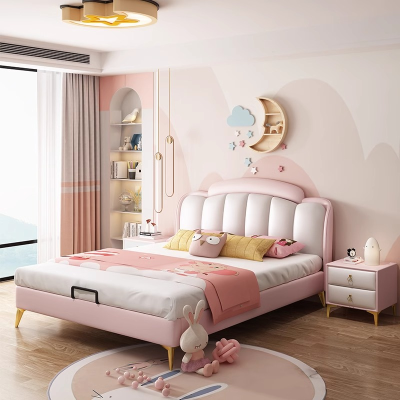 Simple Design Kid Bed Modern Luxury Cute pink Kids Beds for Girls Bedroom Furniture Double Children Kid Bed for Home