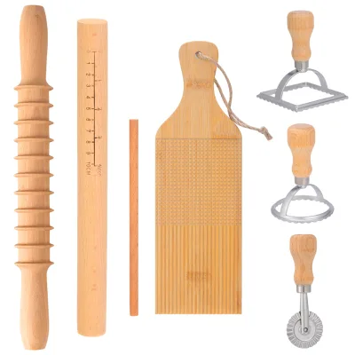 Pasta Making Tool Set Include Ravioli Stamp Maker Cutter With Roller Wheel Set Gnocchi Board Wooden Pasta Cutter and Rolling Pin