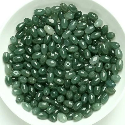 Natural Oil Green Emerald Rice Beads Scattered Beads Burma Jade Handmade Bracelet Necklace DIY Jewelry with Beads