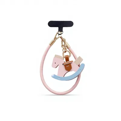 Hot Sale Women Luxury Backpack Pendant Cute Animal Key Chain Keyring Handmade Pu Leather Rocking Horse Keychain