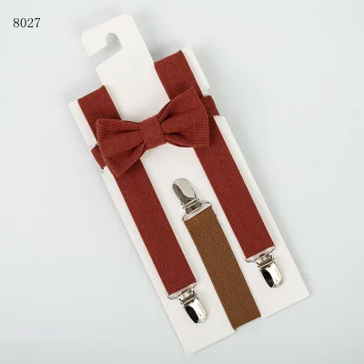 Popular Cotton Custom Plain Color Mens Bow Tie and Suspenders Set for Men