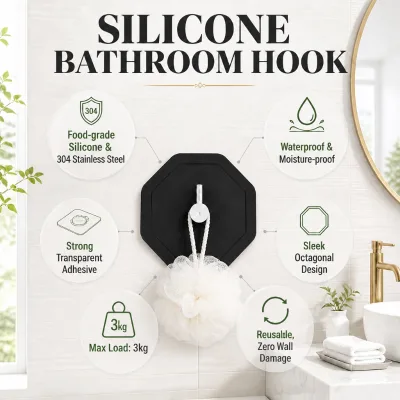 Exclusive Design Self Adhesive Silicone Bathroom Hook with 304 Stainless Steel for Shower Wall Shower Hooks