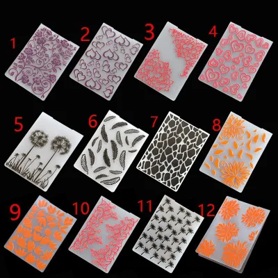 DIY Plastic Twelve-Style Double-Heart Feather Embossing Mold & Template Set with Rectangle Shape Made in China