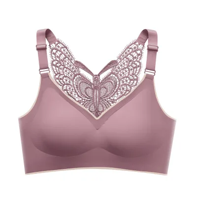 Large Size Gathering Comfortable Vest Style Underwire Bra Women's butterfly Beautiful Back Sexy Bra