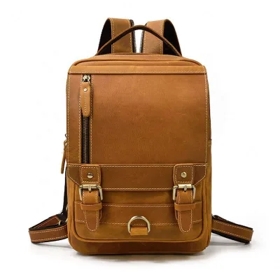 BEARKY Crazy Horse Leather Backpack Daypack Vintage Buckle Travel Rucksack Multi-Compartment Hiking Laptop Bookbag for Men