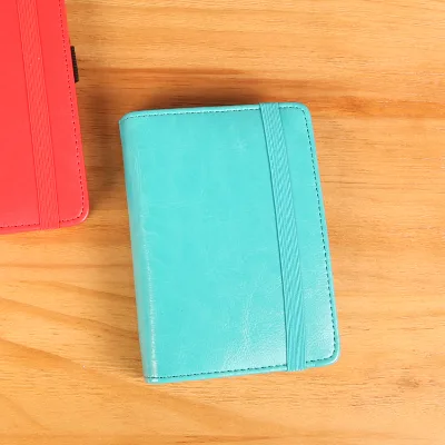 Custom A6 Size PU Cover Elastic Band Sewing Dot Grid Paper Notebook Planner with 6 Ring Binder and Pen Loop