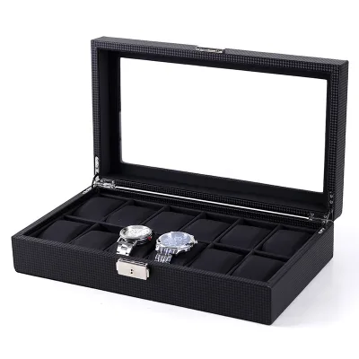 Custom Logo Watch Box PU Leather Woven Pattern Jewelry Storage Case Necklace Gift Packaging Box