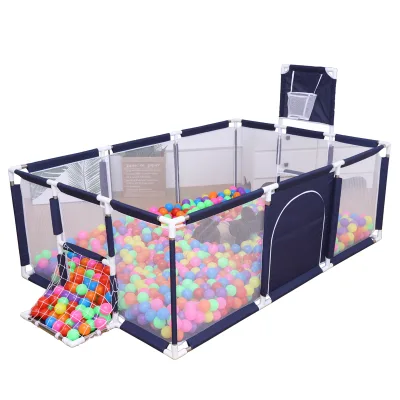 Multifunctional Kids Playpen with Soccer & Basketball Hoops Oxford Cloth & Steel Pipe Indoor Outdoor
