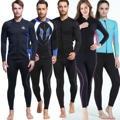 Wholesale Custom Logo 1.5mm 2mm 3mm Black Blue Stretch 2-Piece Neoprene Suit Set Legging Rubber Pants Wetsuit Top Jacket