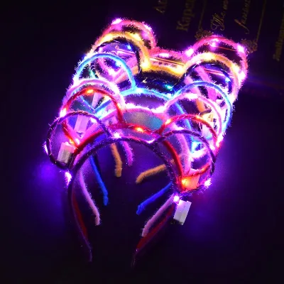 Halloween LED Cat Ear Headband Light up Flashing Glow Hairbands Decoration for Graduation Christmas Parties-Minimum Order 100pcs