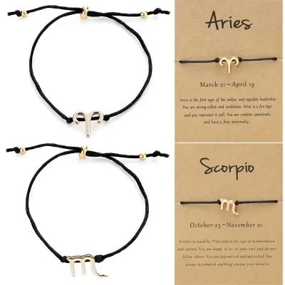 Yi Sugar European and American Adjustable Black Rope 12 Zodiac Bracelet Card Bracelet Gifts for Women