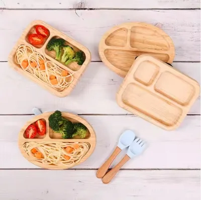 Eco-Friendly Bamboo and Wood Children's Dinner Plate Children's Bowl Tableware Plate Feeding Board
