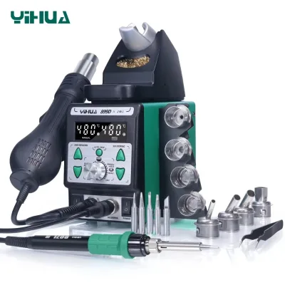 YIHUA 899D-II One Button Turns Hot to Cool Air New Upgraded Nozzle Easy Plug-pull 2 in 1 Hot Air Rework Soldering Iron Station