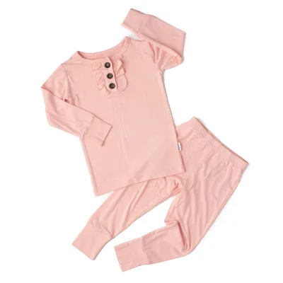 Light Pink Ruffle Bamboo Baby Cozy Two Piece Set Pajamas Sleepsuit Outfit