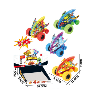 12 Pack Monster Truck Toy Friction Power Push and Go Stunt Vehicle