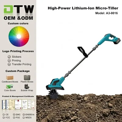 DTW-0016 Industrial Plastic Portable Cordless Electric Garden Tiller 21V Rechargeable Lithium Battery Handheld Soil Cultivator