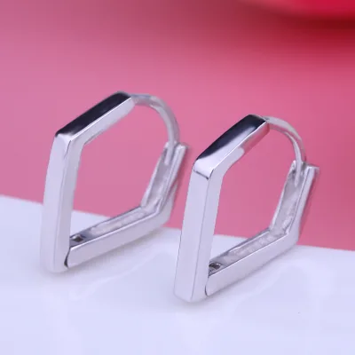 Simple Sterling Silver 925 Square Huggie Earrings For Women