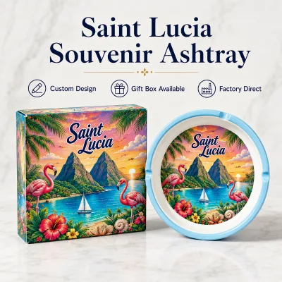 Saint Lucia Tourist Souvenir Ceramic Ashtray Mountain Flamingo Beach Floral Designer for Ashtray Custom OEM ODM Wholesale