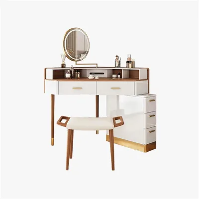 Modern Design White Corner Coiffeuse Avec Miroir Led Make up Wooden Dressing Table with Mirror