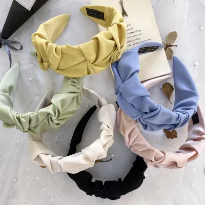 Korean-Style Pleated Hair Headband for Women Solid Candy Colors Simple Hair Band for Face Washing