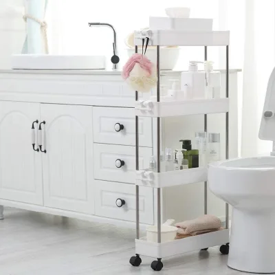 4-layer Slim Storage Trolley Mobile Shelf Unit Organizer Sliding Out Storage Rolling Utility Trolley Tower for Kitchen,bathroom