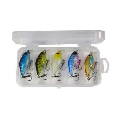 New Arrival 5pcs Set Floating Water Crankbait Lures 4.5cm/4.2g 5 Colors Transparent 5 Grids Lure Box for River Stream Fishing