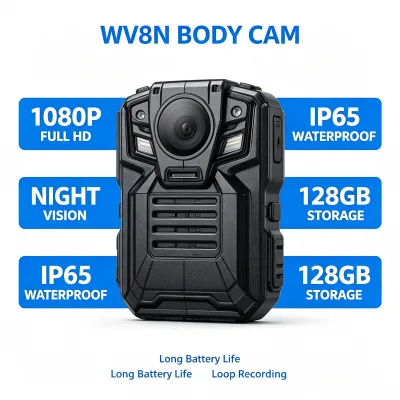 Water Resistant WV8N Body Recorder Wearable Mini Cam Max 256G Memory Expansion Auto Loop Overwrite Storage