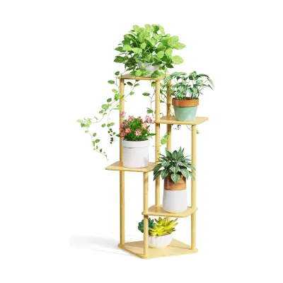 5 Tier Natural Style Elegant Flower Rack Stand for Indoor Decor