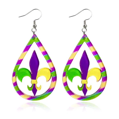 Wholesale Mardi Gras Earrings for Women Acrylic Carnival Dangle Earrings Carnival Party Accessories