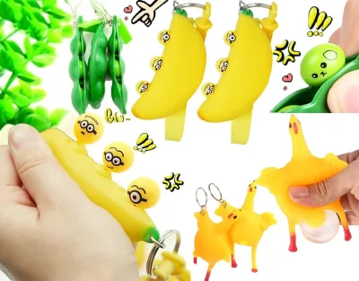 HUAYI Squeeze Chicken Stretchy Strings Key Chain Fun Vent Fidget Anxiety Novelty Squeeze Banana Fidget Popper Simple Dimple