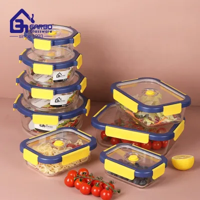 Blue&Yellow Colorful Lid Food Container for Daily-use School Office Hot-selling Borosilicate Glassware Kitchenware Freezer Safe