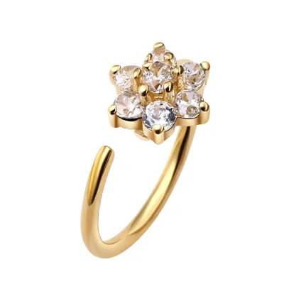 Eternal Metal 14K Solid Gold Seamless Ring with Flower Shape Nose Ring