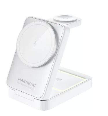 Folding Design Qi2 Portable Magnetic Wireless Charger Support Apple and Sam galaxy Watch with 15w Fast Charging and Light