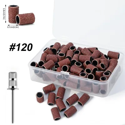 100pcs/box Sanding Cap Bands for Electric Manicure Machine 180/120/80 Grit Sand Ring Bits Sand Ring Nail Art Tools