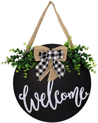 Wooden Welcome Sign Front Door Hanging Welcome Round Wood Sign