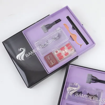 Factory Price Custom Logo False Eye Lash Set Press on Nails and Eyelashes Box Lashes Set Kit