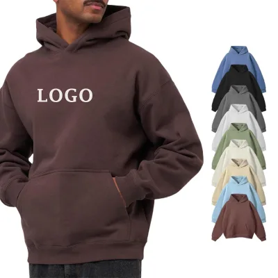 High Quality No String Fleece Hoodies Pullover Thick Fleece Oversize Loose Custom 350gsm Cropped Hoodie Size Men's Hoodies