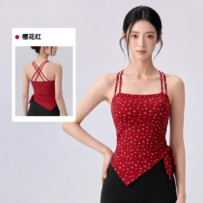 Women Yoga tank Top with Built in Bra Slim Spaghetti Straps Crisscross Open Back Twisted Hem Sports Crop Vest Workout
