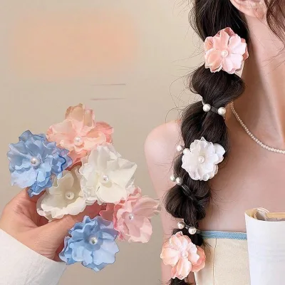 Wholesale Girls Fahion Hair Rope Elastic Telephone Wire Hair Ties with Flower Women Hair Accessories
