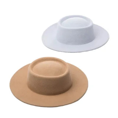 Fedora Wool Felt Dome Plain Cap Top Fashion Round Concave Shape Veil Hat for Party