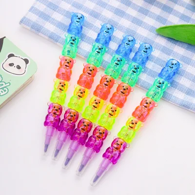 Cartoon Bear 5 Building Blocks 5-color Crayons and Plastic Bullets Office Creative Detachable Crayons and Five-color Pens