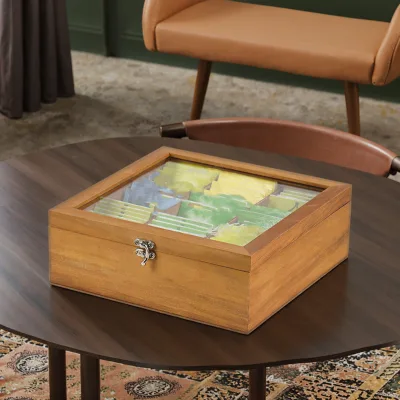 Wood Tea Bag Holder Organizer Elegant Tea Box and Storage Chest for Home Gifts Tea Parties Cover Is Made of Transparent Material