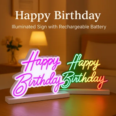 Full Color Happy Birthday Light Sign Injection LED Acrylic Plaque for Festive Home Decor, Wedding Anniversary, Newborn Baby Gift