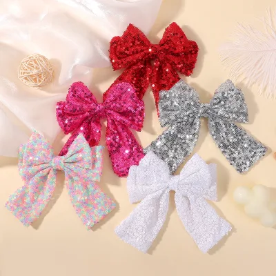 Sequin Ribbon School Hair Bows With Alligator Clips for Teenage Girls